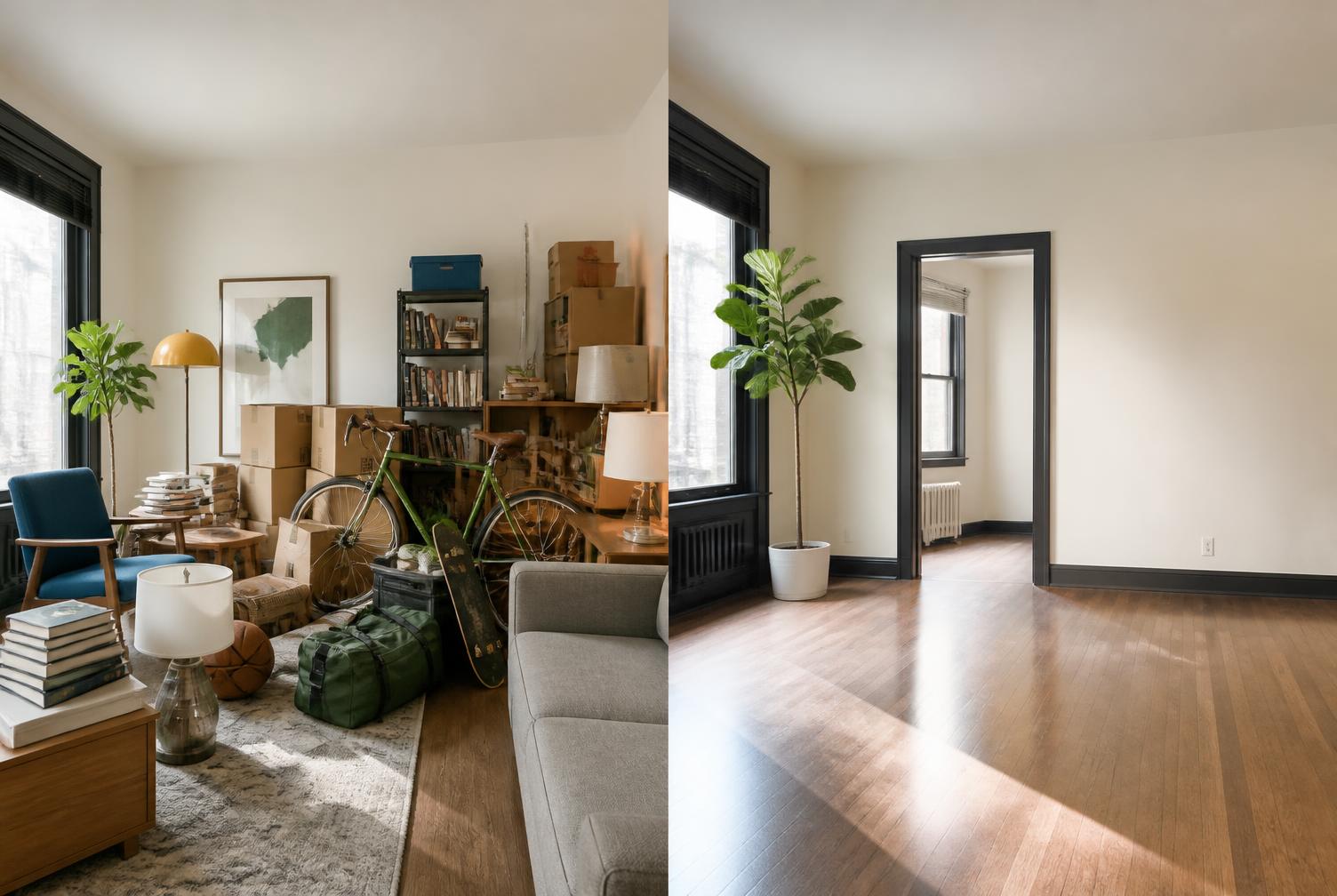 A household collection before and after a complete move-out
